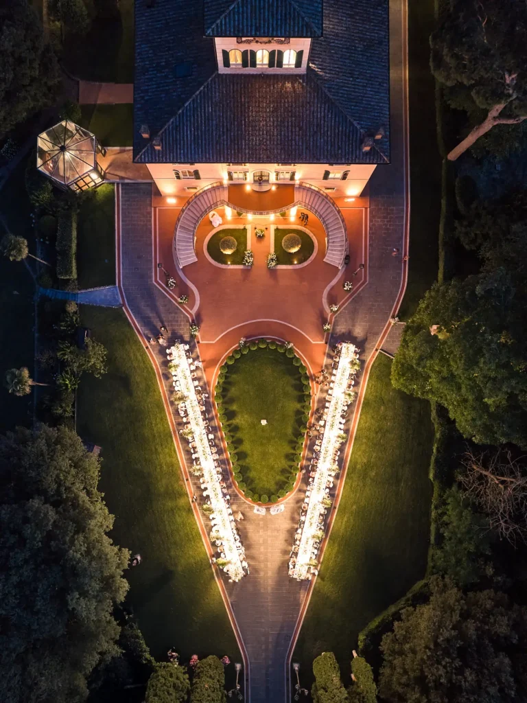 the extraordinaire drone view wedding reception