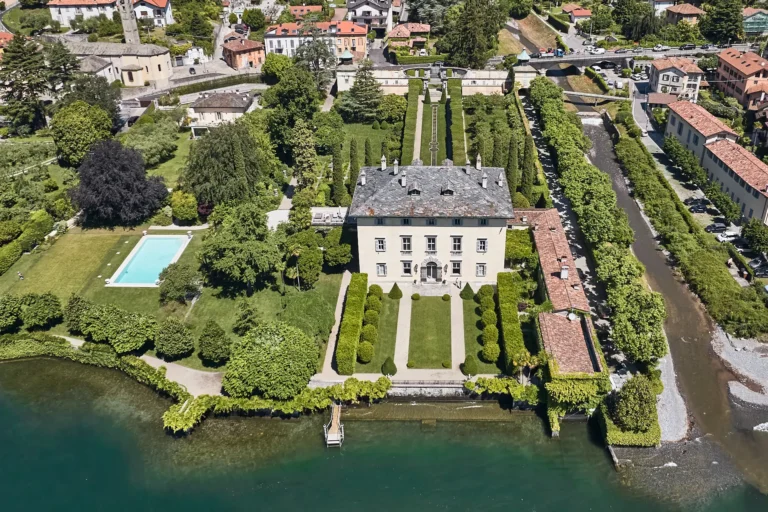 the extraordinaire lake como villa balbiano aerial view gardens and poolarea