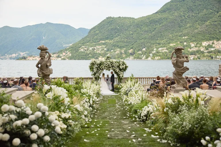 the extraordinaire lake como villa pizzo wedding ceremony aisle and chuppah