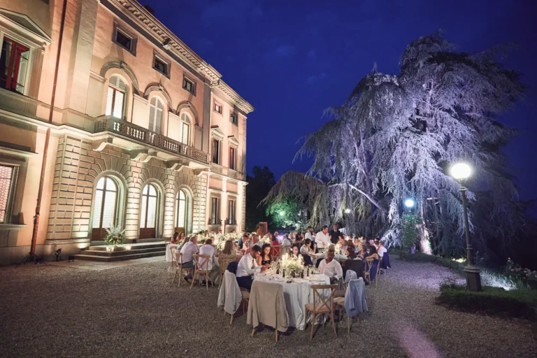 the extraordinaire tuscany villa di monaciano wedding reception in front of villa