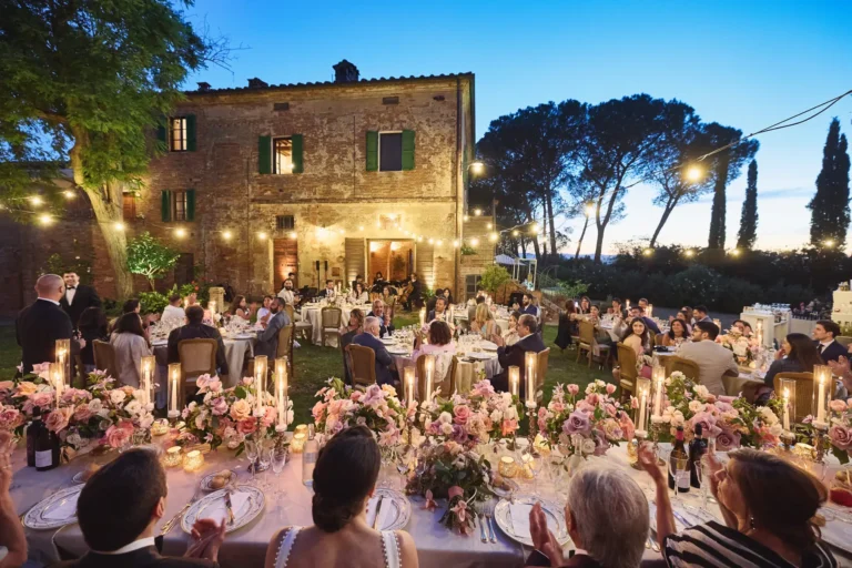 the extraordinaire umbria villa cozzano wedding reception in courtyard