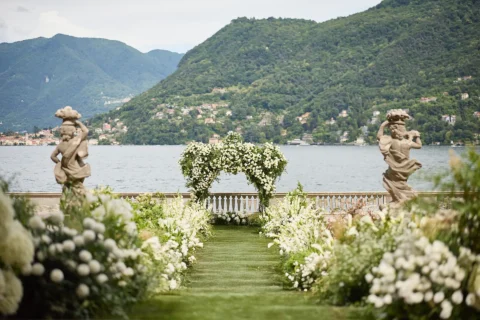 the extraordinaire lake como villa pizzo garden aisle chuppah ceremony