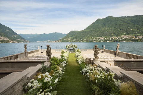the extraordinaire lake como villa pizzo garden aisle chuppah ceremony