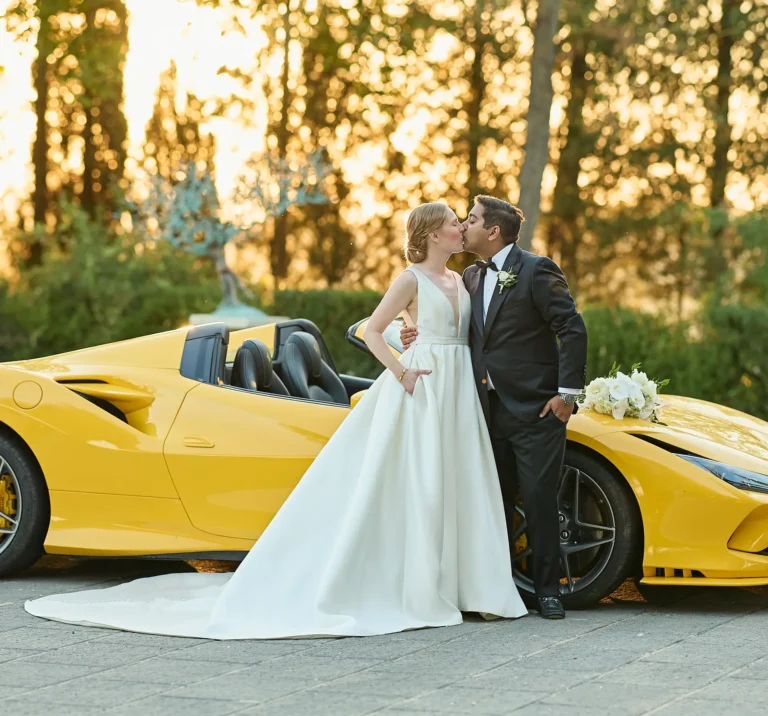 indian destination wedding italy couple with yellow ferrari