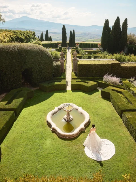 bride and groom just before their first look at their la Foce wedding